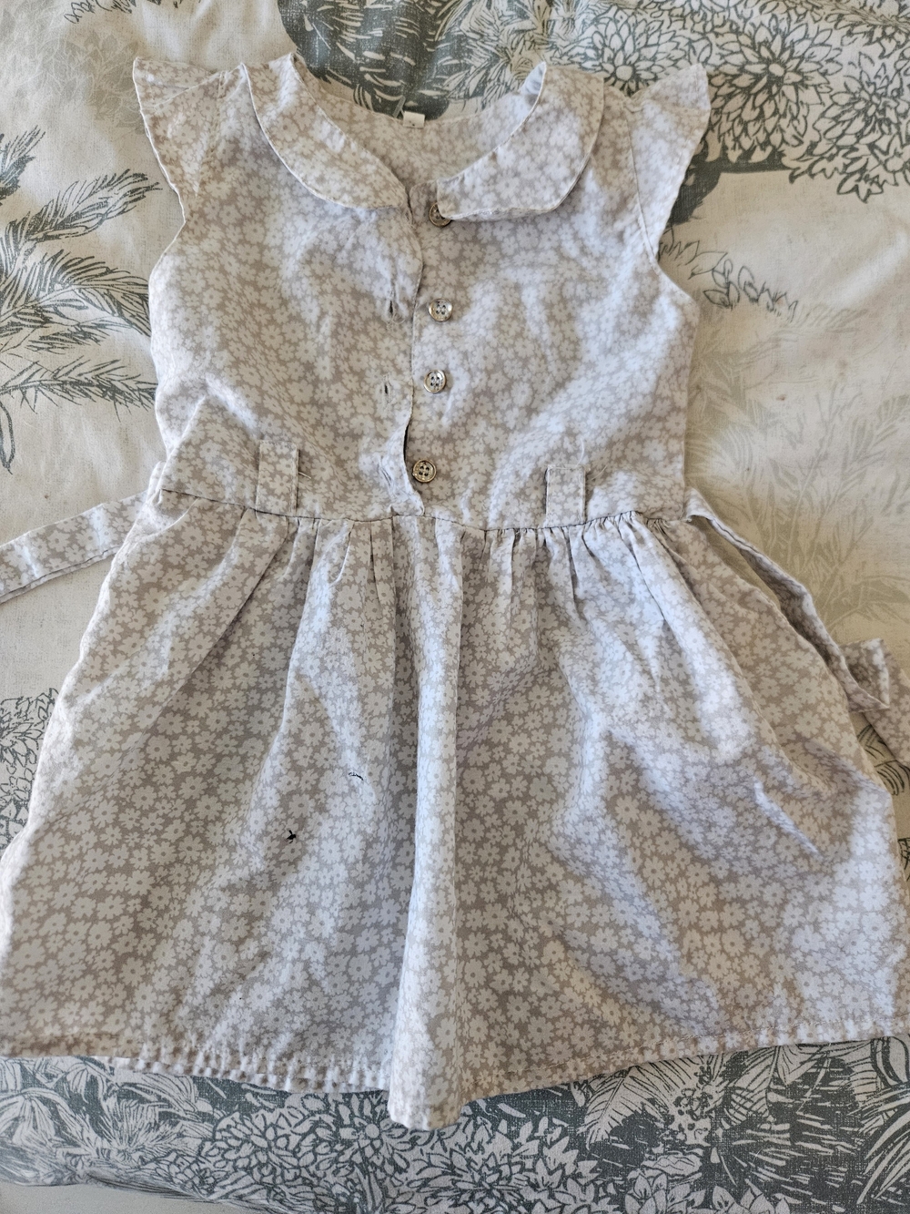 Girls Floral Dress with Peter Pan Collar - Light Grey